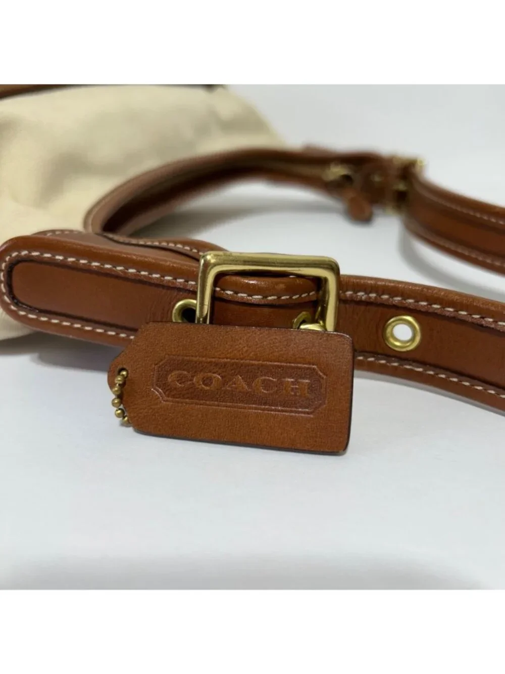 Vintage Y2K Coach Beige Canvas & Leather Shoulder Bag With Red Interior